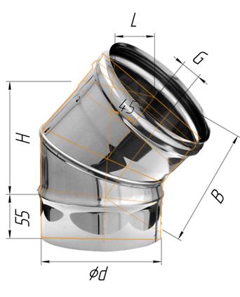 колено феррум угол 135° нержавеющее (430/0,5 мм) ф115 